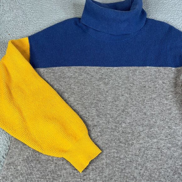 Free People Softly Structured Sweater Womens M Blue Yellow Gray Turtleneck Knit - Picture 3 of 13